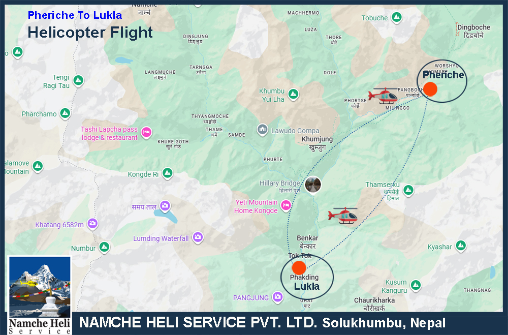 Pheriche to Lukla Helicopter Map