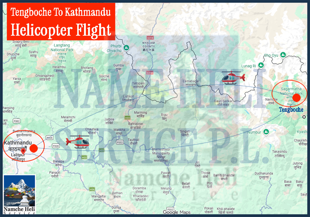 Tengboche to Kathmandu Heli Map