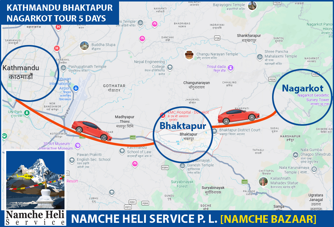 Kathmandu Bhaktapur Nagarkot tour Map